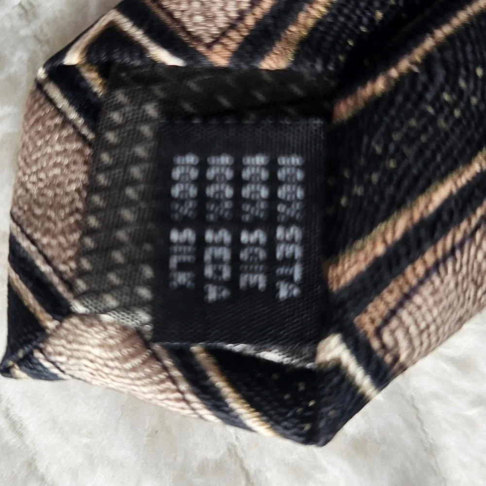 Mens 100% Silk Geometric Necktie 60in Brown Black Tan Modernist Retro